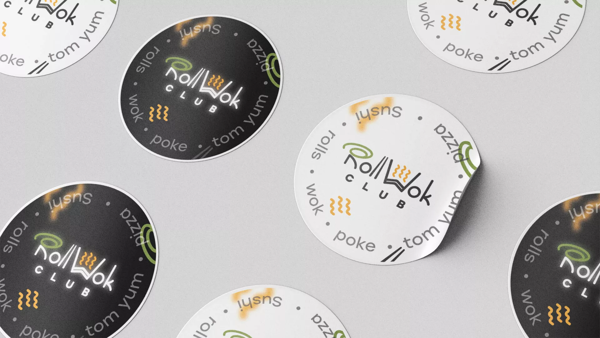 Разработка наклеек для суши-бара «Roll Wok Club» в Омске